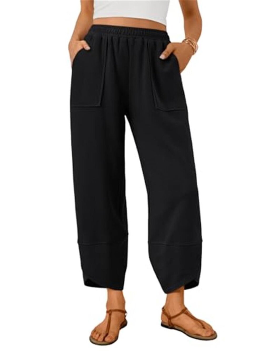 Womens Wide Leg Barrel Pants Cotton Drawstring Baggy Palazzo Lounge Casual Pants